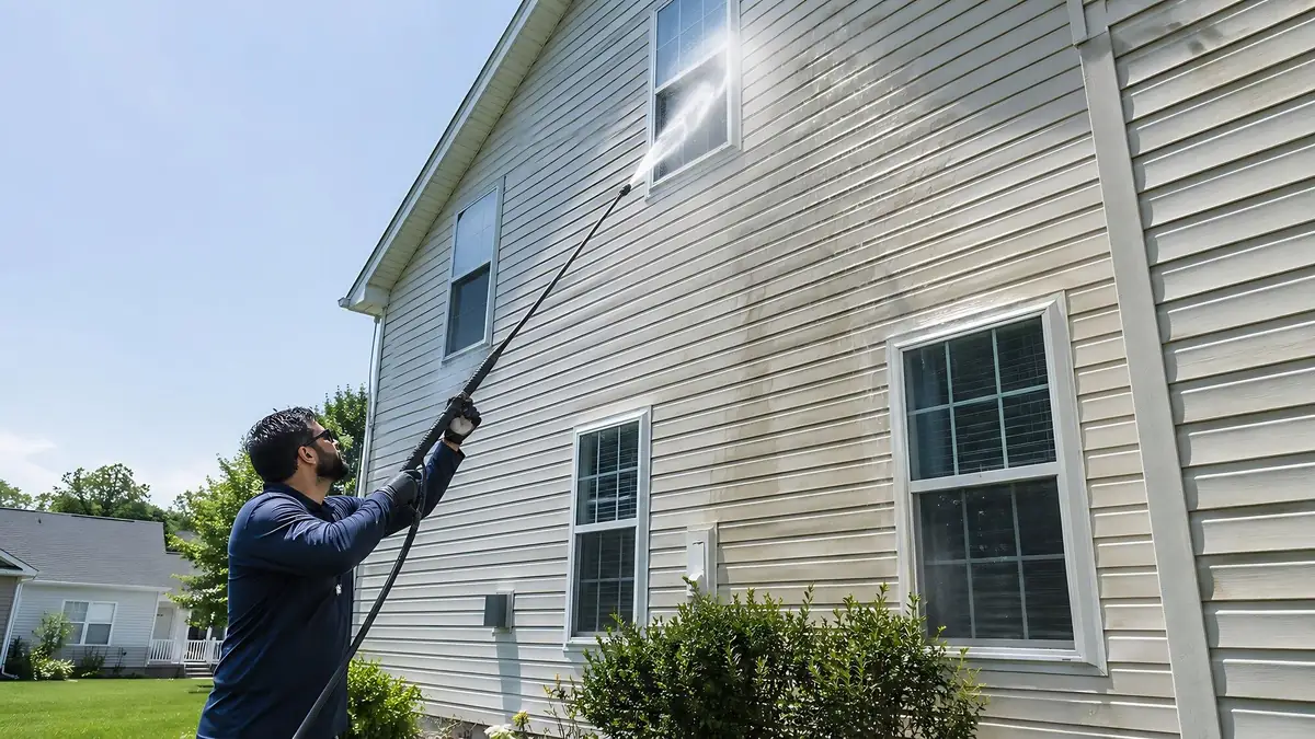 Professional pressure washing exterior siding